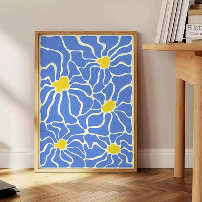 splash groovy vibes space vibrant Flower Party Poster bold yellow white hues captivating wall art perfect gift unframed options decor artwork room