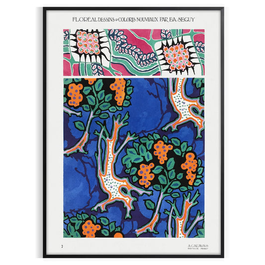 vibrant allure nature Plant EA Séguy poster orange blue hues wall art unique gift artwork space botanical haven A4 cm A0 print dimensions